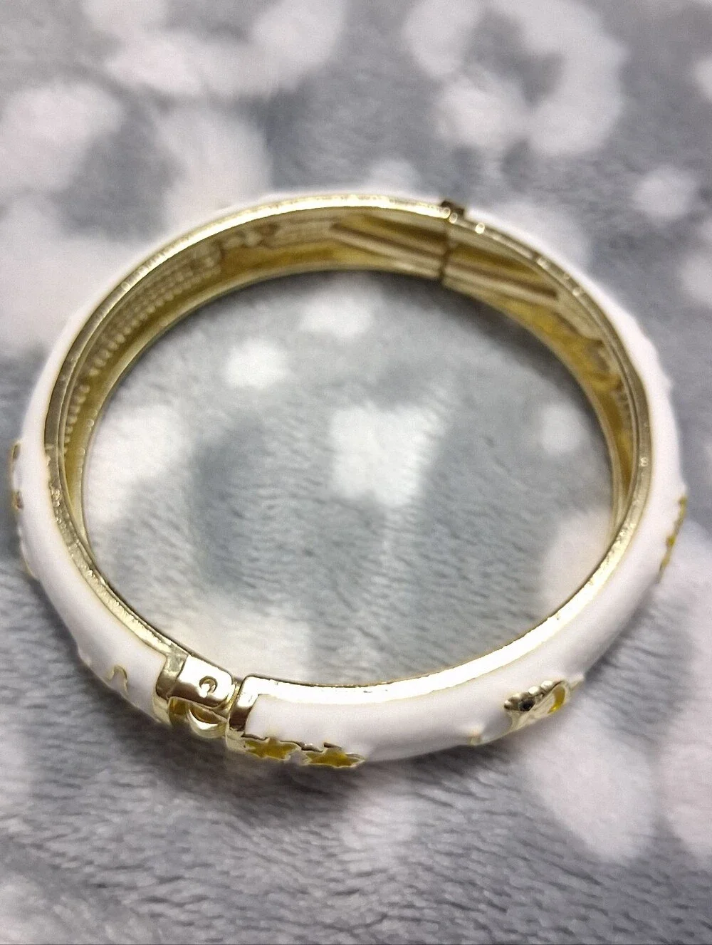 White and Yellow Enamel Elephant Accent Gold Bracelet